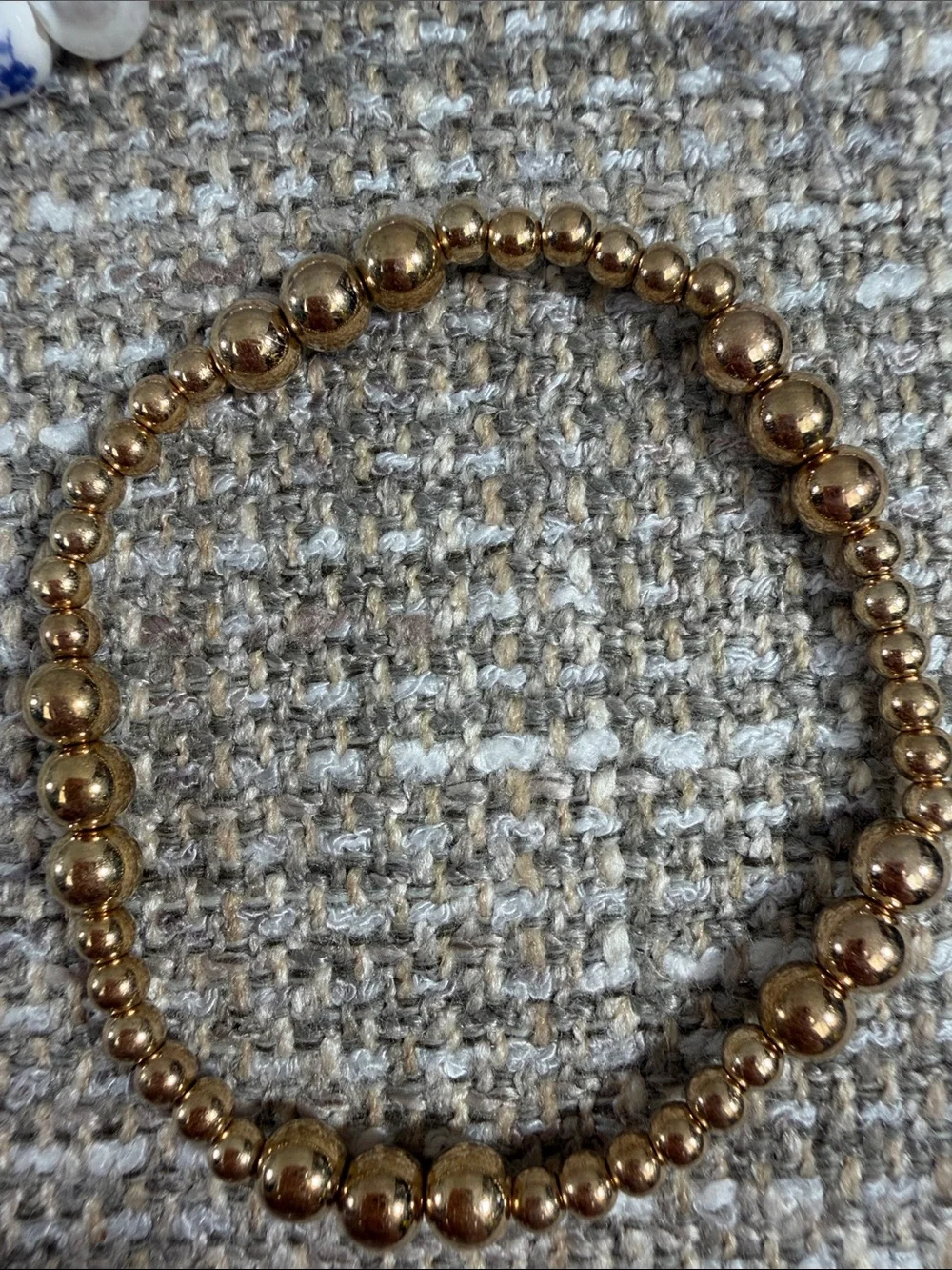 Beaded Stretch Bracelet Set - Gold, White, Blue flowers